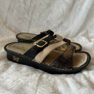 Alegria Colette Comfort Sandal Womens Size 38 Black Bronze Slides Mosaic Leather